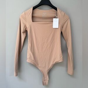 ReoRia Square Neck Long Sleeve Bodysuit - Beige